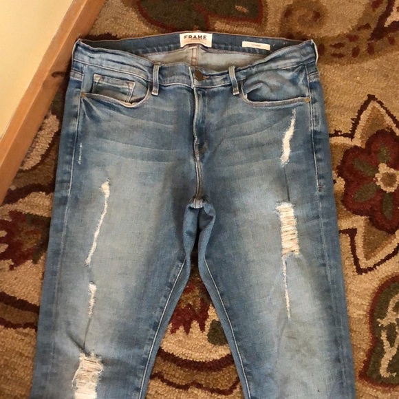 FRAME Size 28 (30) “Le Garçon Jean” Stretch Skinny Jean Distressed Med Blue Soft - Picture 14 of 16